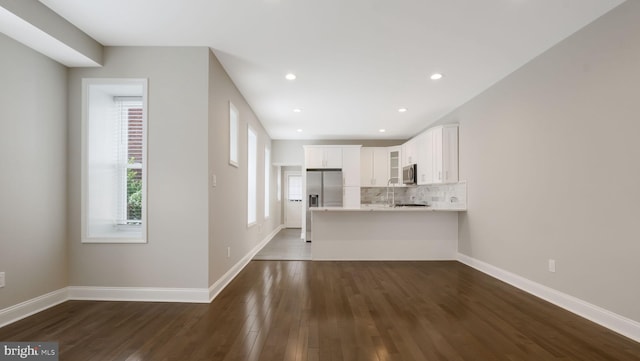 7804 Ardleigh St, Philadelphia, PA 19118 - unfurnished living room featuring dark wood finished floors, baseboards, and recessed lighting