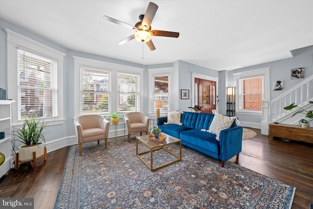 1408 Riverview Ave, Wilmington, DE 19806 - living room with a ceiling fan, hardwood / wood-style floors, and plenty of natural light