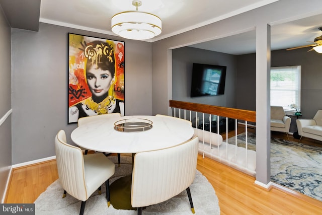 10 Bantry Ct, Baltimore, MD 21237 - dining room with light wood-style flooring, baseboards, and ceiling fan