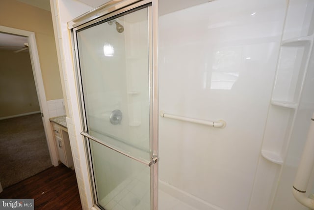 1206 Orchard Cir, Salisbury, MD 21801 - full bath featuring a stall shower and wood finished floors