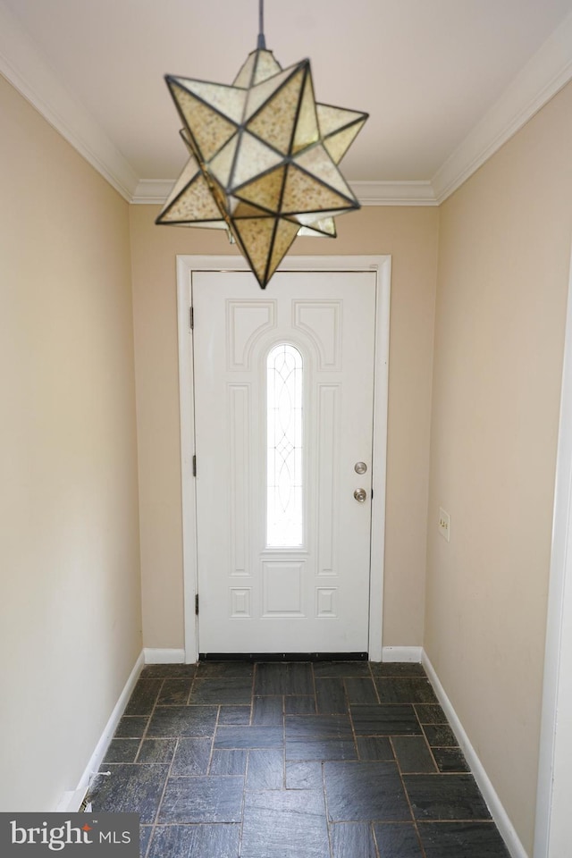 1206 Orchard Cir, Salisbury, MD 21801 - entrance foyer with stone tile flooring, baseboards, and ornamental molding
