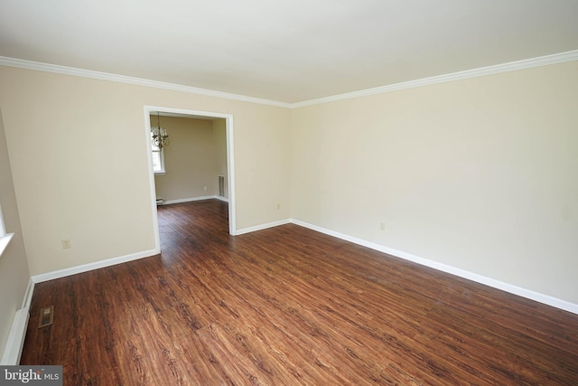 1206 Orchard Cir, Salisbury, MD 21801 - empty room with ornamental molding, dark wood finished floors, baseboards, and a baseboard heating unit