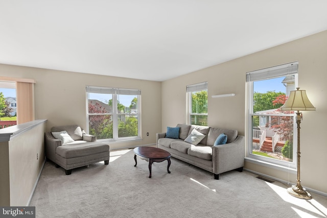 53 Pebble Beach Ln, Pottstown, PA 19464 - living room featuring plenty of natural light, carpet floors, and baseboards
