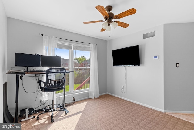 53 Pebble Beach Ln, Pottstown, PA 19464 - office featuring ceiling fan, baseboards, and carpet floors