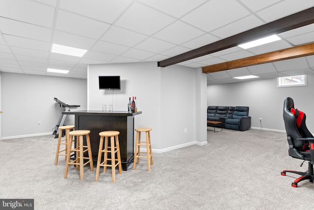 53 Pebble Beach Ln, Pottstown, PA 19464 - indoor dry bar with carpet flooring, a drop ceiling, and baseboards