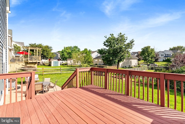 53 Pebble Beach Ln, Pottstown, PA 19464 - wooden terrace featuring a residential view and outdoor dining space