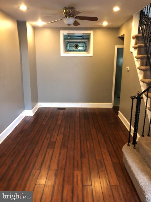 2312 Memphis St, Philadelphia, PA 19125 - spare room with stairway, baseboards, wood finished floors, and recessed lighting