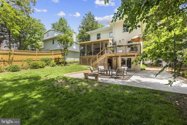 6200 Broad Branch Rd NW, Washington, DC 20015 - rear view of property with a sunroom, stairs, a patio, a deck, and stucco siding