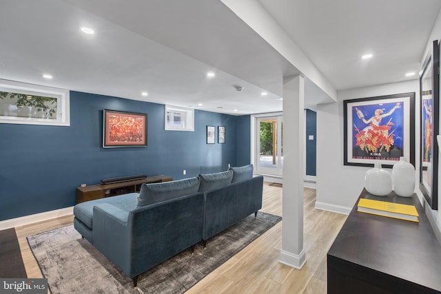 6200 Broad Branch Rd NW, Washington, DC 20015 - cinema room featuring light wood-style flooring, recessed lighting, and baseboards
