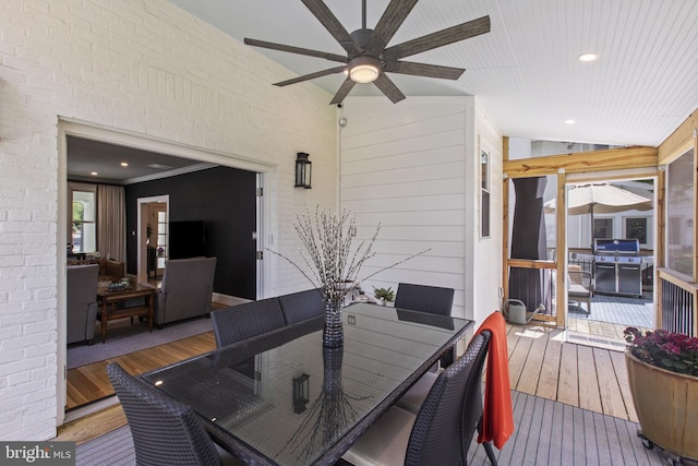 6200 Broad Branch Rd NW, Washington, DC 20015 - wooden deck featuring a ceiling fan, outdoor dining area, and area for grilling