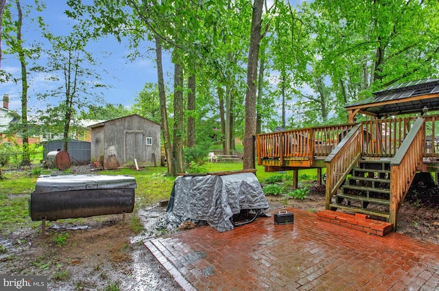 9803 Luke Ct, Upper Marlboro, MD 20772 - view of yard featuring a deck, a patio area, a gazebo, a storage unit, and stairs