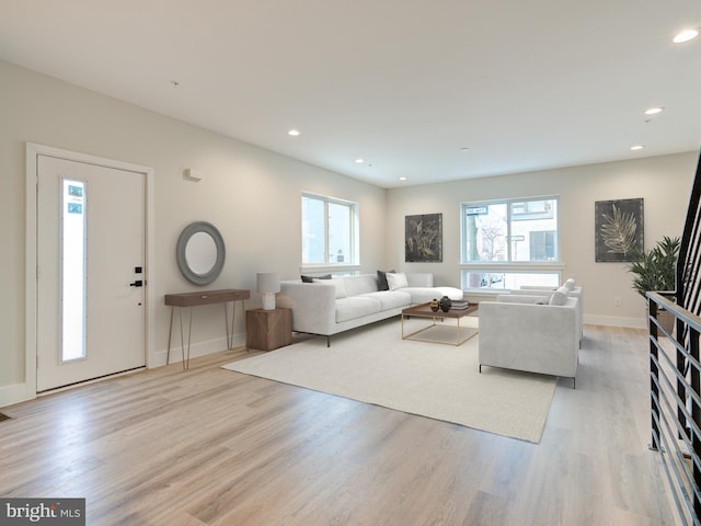 632 Moyer St, Philadelphia, PA 19125 - living area with light wood-style floors, baseboards, and recessed lighting