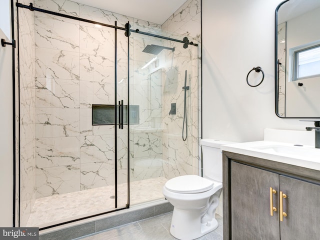 632 Moyer St, Philadelphia, PA 19125 - bathroom with toilet, vanity, and a marble finish shower