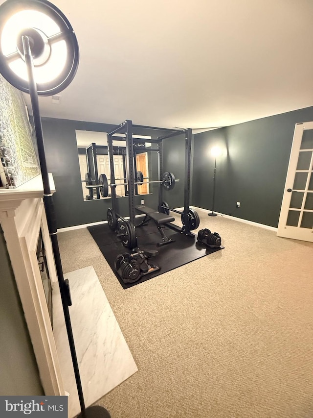 14926 Dunvegan Ct, Silver Spring, MD 20906 - workout area featuring carpet flooring and baseboards