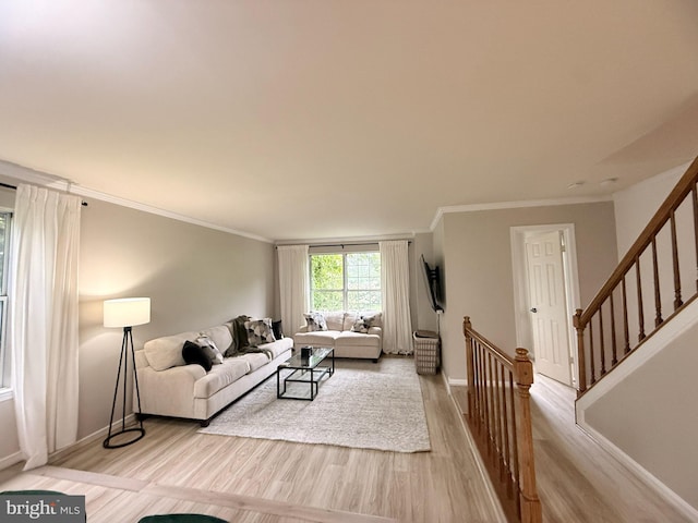 14926 Dunvegan Ct, Silver Spring, MD 20906 - living area featuring light wood-type flooring, baseboards, and crown molding