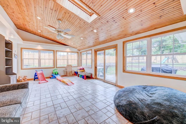 54 Camellia Rd, Levittown, PA 19057 - game room with wood ceiling, a skylight, recessed lighting, healthy amount of natural light, and vaulted ceiling