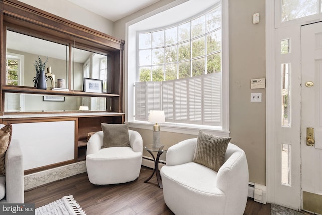 858 S Front St, Philadelphia, PA 19147 - sitting room featuring wood finished floors, a baseboard heating unit, and baseboard heating