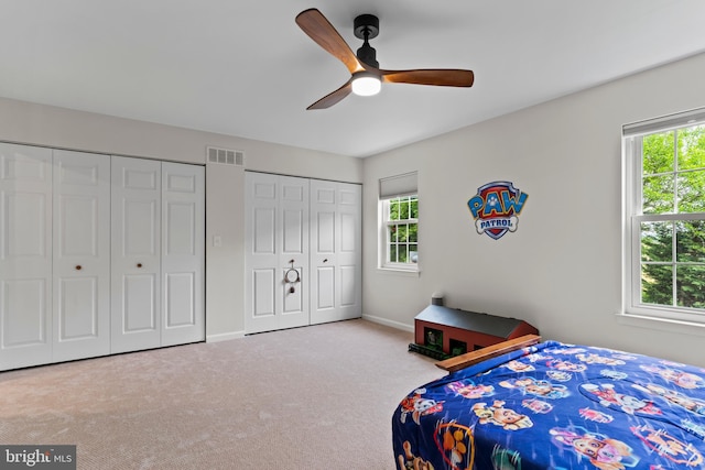 1827 Wexford Rd, Palmyra, PA 17078 - carpeted bedroom featuring multiple closets, multiple windows, baseboards, and a ceiling fan