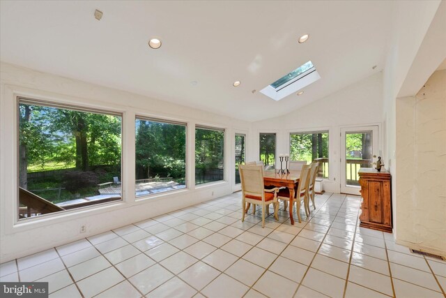 22 Woodholme Village Ct, Baltimore, MD 21208 - sunroom with a skylight, lofted ceiling, tile patterned flooring, and recessed lighting