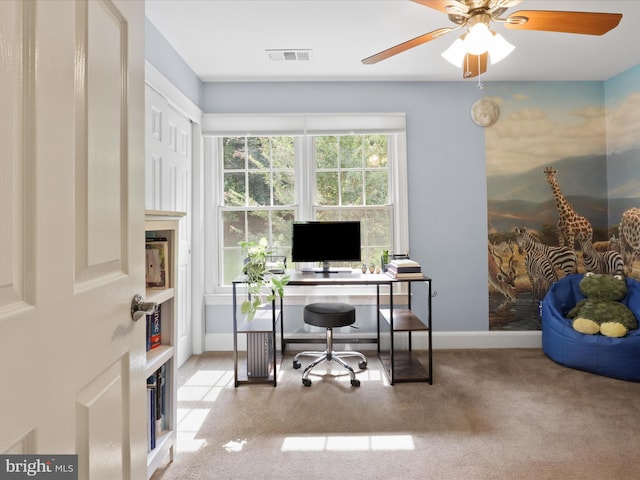 6805 Spout Ln, Fairfax Station, VA 22039 - office with carpet floors, ceiling fan, and baseboards