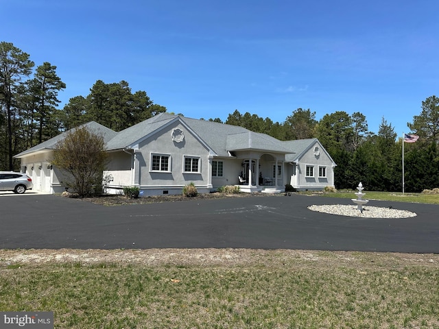 265 N Cologne Ave, Egg Harbor City, NJ 08215 - ranch-style home featuring stucco siding, a porch, driveway, and a front yard