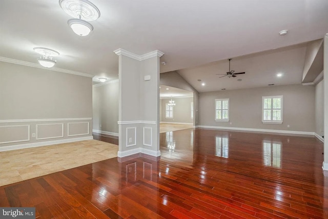 265 N Cologne Ave, Egg Harbor City, NJ 08215 - unfurnished room with hardwood / wood-style flooring, ceiling fan, crown molding, a smoke detector, and baseboards