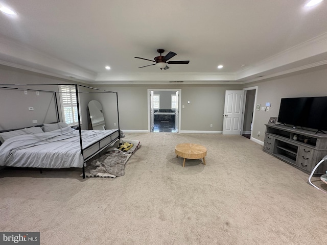 265 N Cologne Ave, Egg Harbor City, NJ 08215 - bedroom featuring a raised ceiling, carpet, ornamental molding, baseboards, and recessed lighting