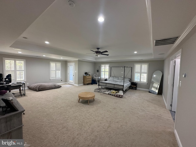 265 N Cologne Ave, Egg Harbor City, NJ 08215 - bedroom featuring a tray ceiling, carpet floors, baseboards, crown molding, and recessed lighting