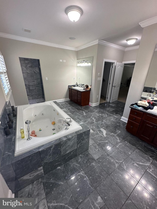265 N Cologne Ave, Egg Harbor City, NJ 08215 - full bath with vanity, a tub with jets, ornamental molding, and baseboards