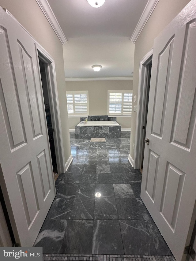 265 N Cologne Ave, Egg Harbor City, NJ 08215 - hallway with crown molding, dark marble finish floors, and baseboards