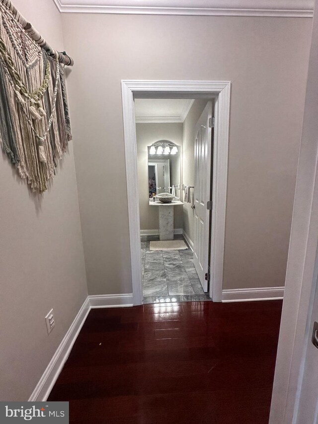 265 N Cologne Ave, Egg Harbor City, NJ 08215 - hallway featuring ornamental molding, baseboards, and wood finished floors