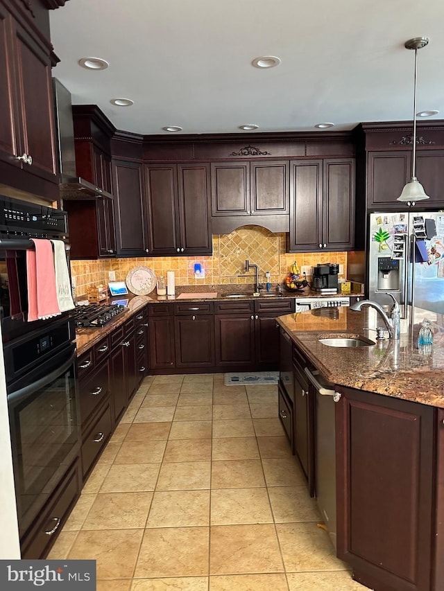 265 N Cologne Ave, Egg Harbor City, NJ 08215 - kitchen featuring stainless steel fridge, a sink, tasteful backsplash, and recessed lighting