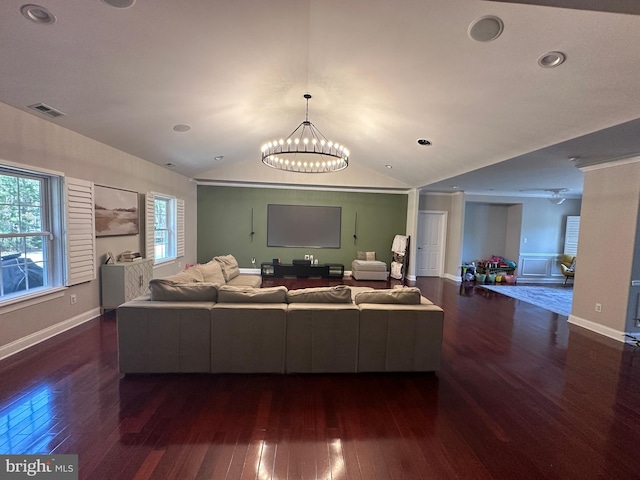 265 N Cologne Ave, Egg Harbor City, NJ 08215 - living room with hardwood / wood-style flooring, a chandelier, vaulted ceiling, baseboards, and recessed lighting