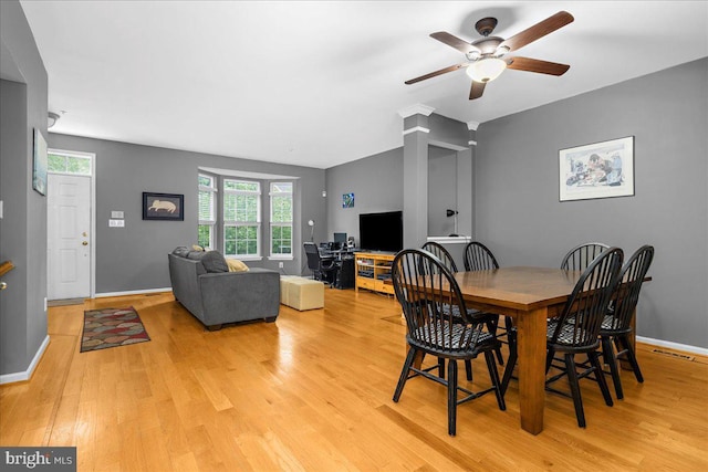3765 Glebe Meadow Way, Edgewater, MD 21037 - dining room featuring light wood-style floors, a ceiling fan, and baseboards
