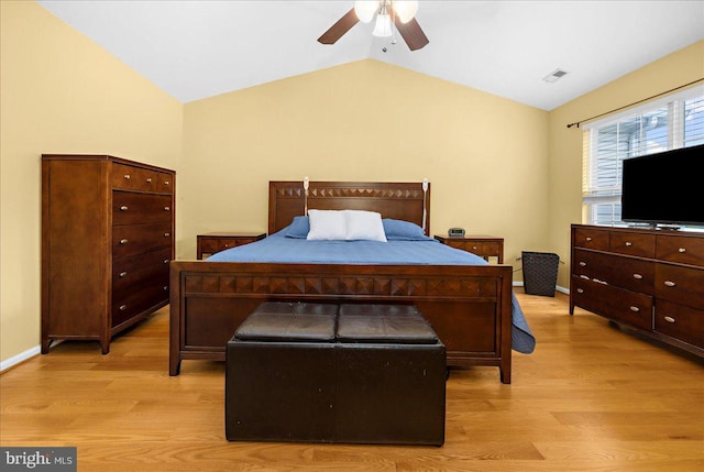 3765 Glebe Meadow Way, Edgewater, MD 21037 - bedroom with vaulted ceiling, light wood-style floors, a ceiling fan, and baseboards