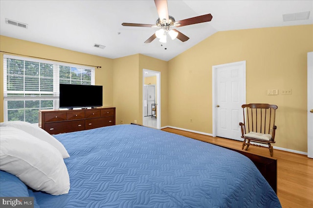 3765 Glebe Meadow Way, Edgewater, MD 21037 - bedroom featuring wood finished floors, lofted ceiling, baseboards, and ceiling fan