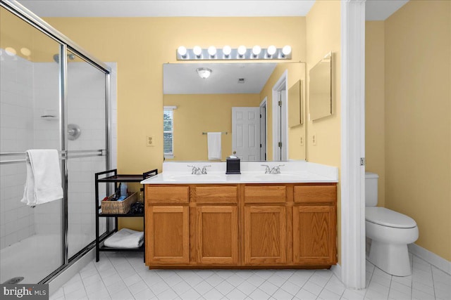 3765 Glebe Meadow Way, Edgewater, MD 21037 - full bathroom with a shower stall, double vanity, toilet, and tile patterned flooring