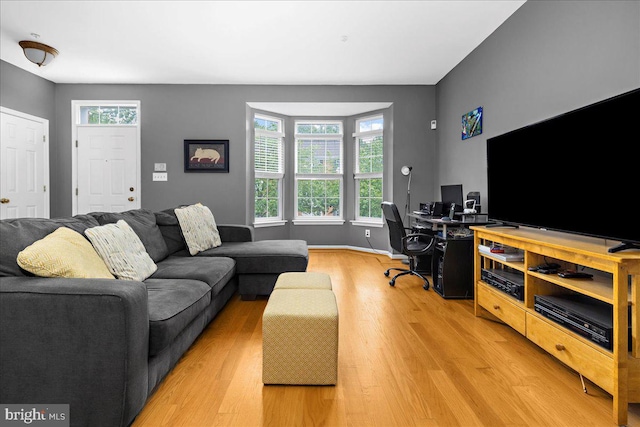 3765 Glebe Meadow Way, Edgewater, MD 21037 - living room featuring light wood-style flooring, plenty of natural light, a desk, and baseboards