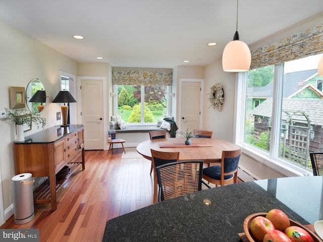 442 Old Eagle School Rd, Wayne, PA 19087 - dining area featuring wood finished floors, recessed lighting, a baseboard radiator, and baseboards