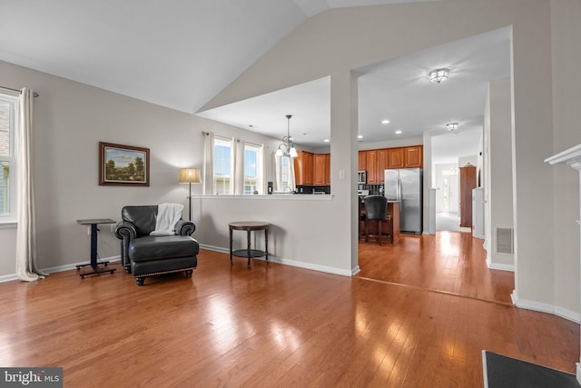 22 Goldfields Ave, Langhorne, PA 19047 - living area featuring vaulted ceiling, light wood-style floors, recessed lighting, and baseboards