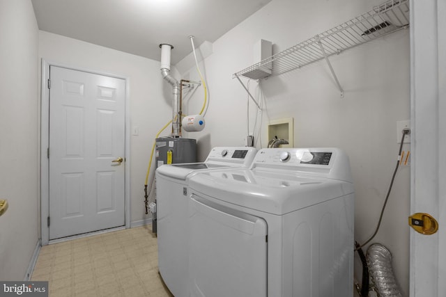 22 Goldfields Ave, Langhorne, PA 19047 - laundry area featuring light floors, water heater, washer and dryer, and baseboards