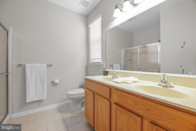 22 Goldfields Ave, Langhorne, PA 19047 - bathroom with a shower with door, tile patterned flooring, toilet, and double vanity