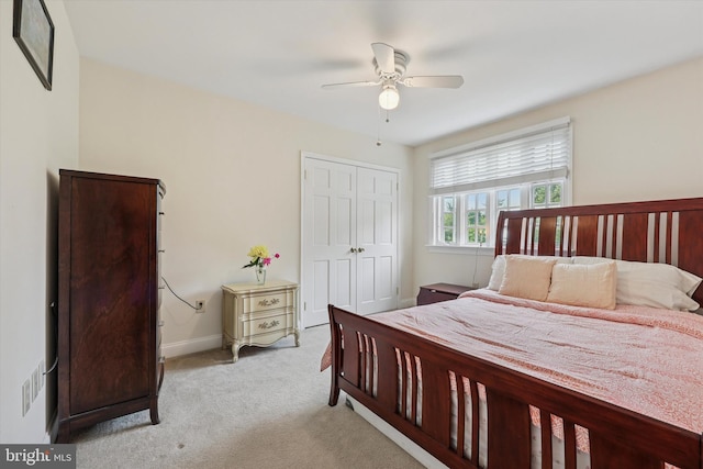 609 Ederer Ln, Ambler, PA 19002 - bedroom featuring light colored carpet, a closet, baseboards, and a ceiling fan
