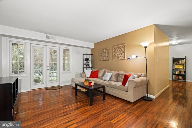 5907L Noblestown Rd Unit 72, Springfield, VA 22152 - living area with dark wood-type flooring, baseboards, and french doors