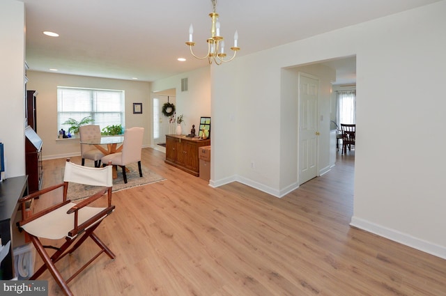 2404 Stokes Rd, Mount Laurel, NJ 08054 - dining space with light wood-style flooring, a chandelier, baseboards, and recessed lighting