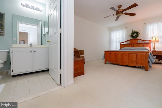 2404 Stokes Rd, Mount Laurel, NJ 08054 - bedroom featuring light carpet, a sink, and ceiling fan