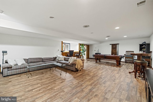8901 Potomac Station Ln, Potomac, MD 20854 - living area with light wood-style floors, billiards table, and recessed lighting