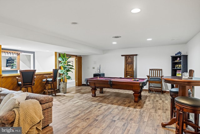 8901 Potomac Station Ln, Potomac, MD 20854 - playroom with wood finished floors, pool table, recessed lighting, and a community bar