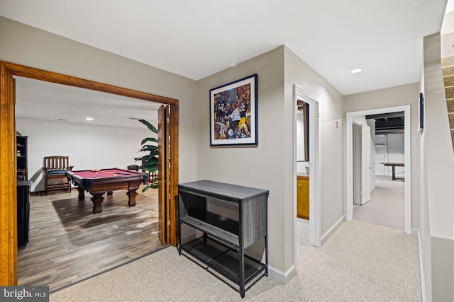 8901 Potomac Station Ln, Potomac, MD 20854 - hall featuring baseboards, wood finished floors, and recessed lighting