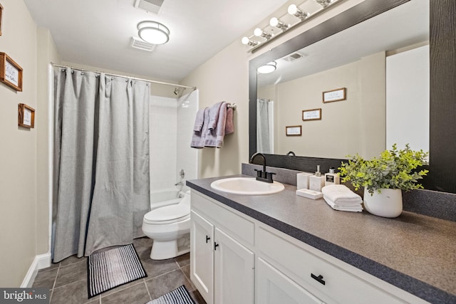 8901 Potomac Station Ln, Potomac, MD 20854 - full bath featuring vanity, toilet, tile patterned floors, and shower / bath combo with shower curtain